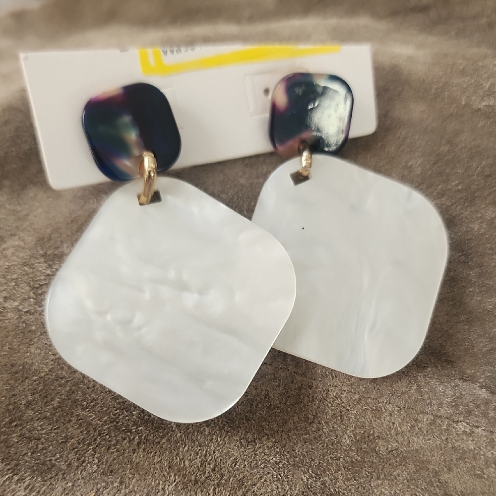 Elegant White and Blue Earrings